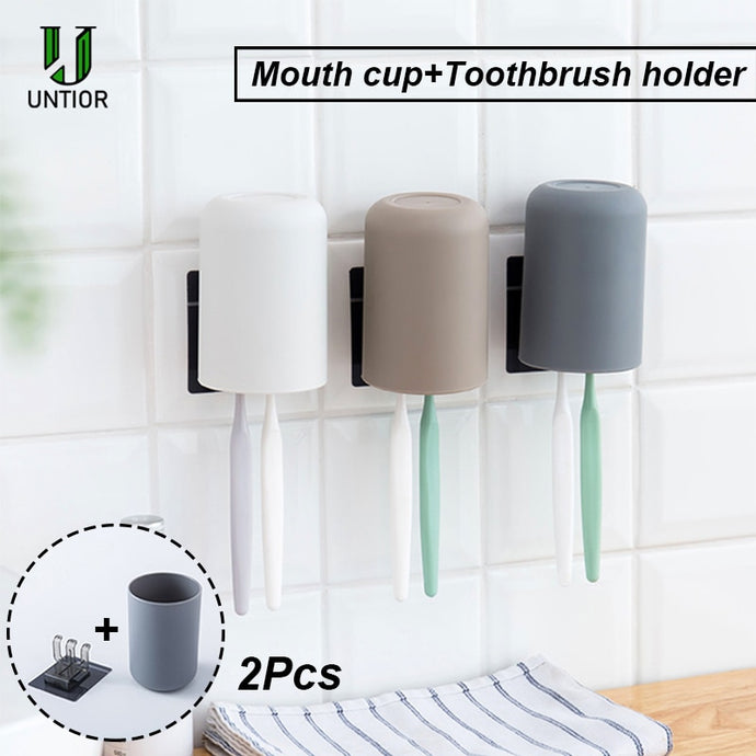 UNTIOR Plastic Toothbrush Holder with Gargle Cup Wall Suction Cups Rack Shaver Tooth Brush Dispenser Bathroom Accessories Set