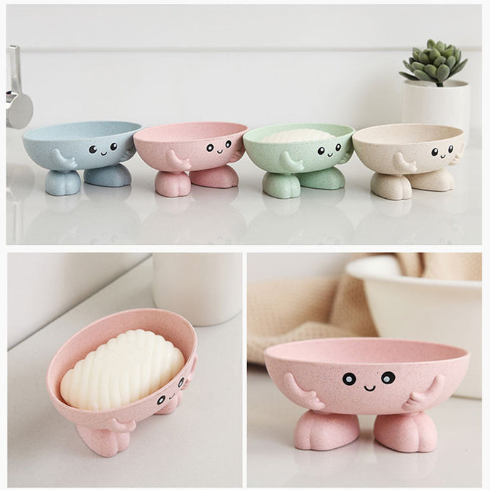 Practical Easy Clean Soap Dish Bathroom Accessories Cartoon Beer Wheat Straw Soap Box with Cover Draining